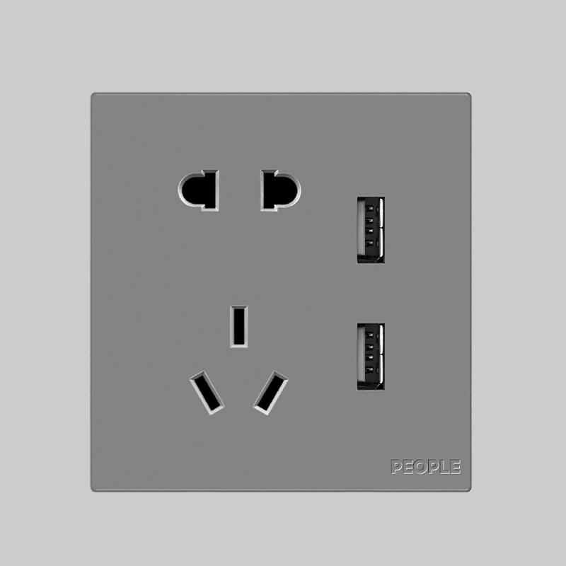 DB真人电器五孔带⼆位USB插座(R86H6) 